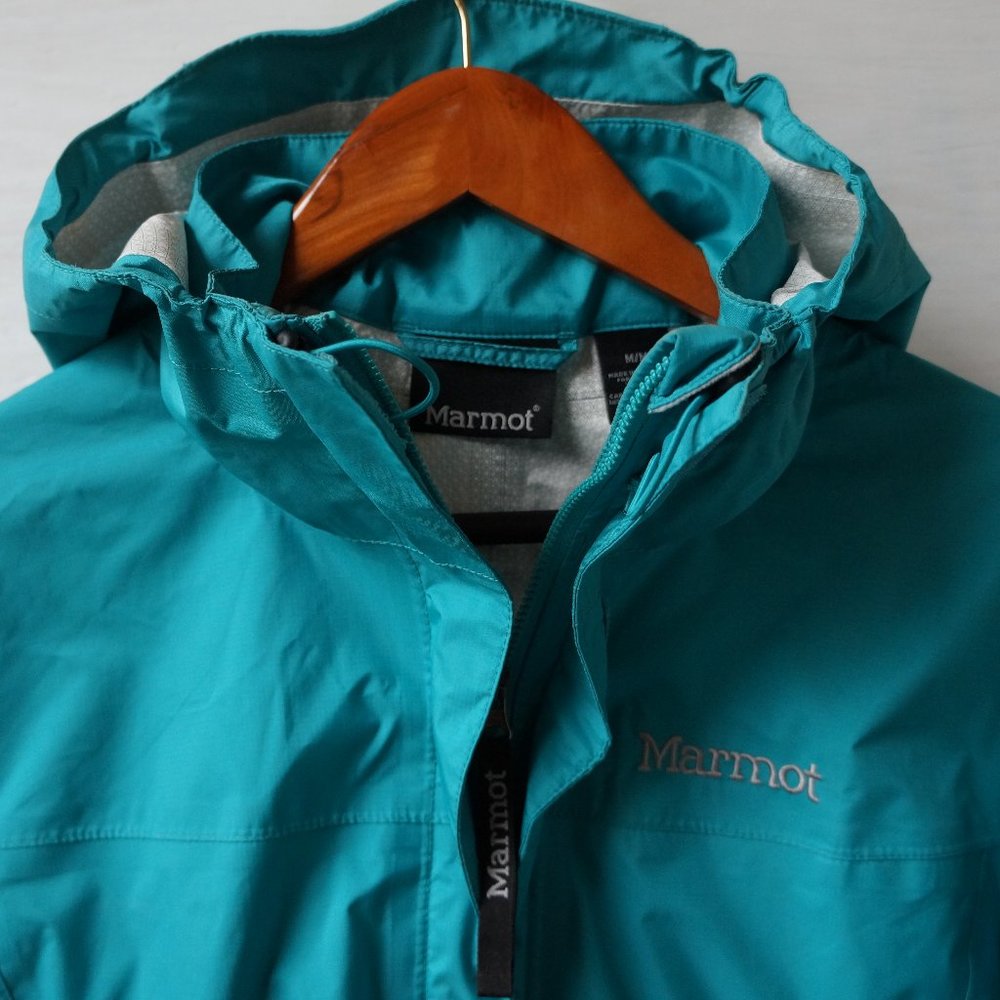 Marmot Precip Rain Jacket Green w Hood Sz M - Picture 6 of 10